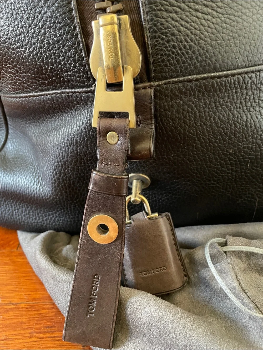 Tom Ford Dark Brown Pebbled Leather Duffel